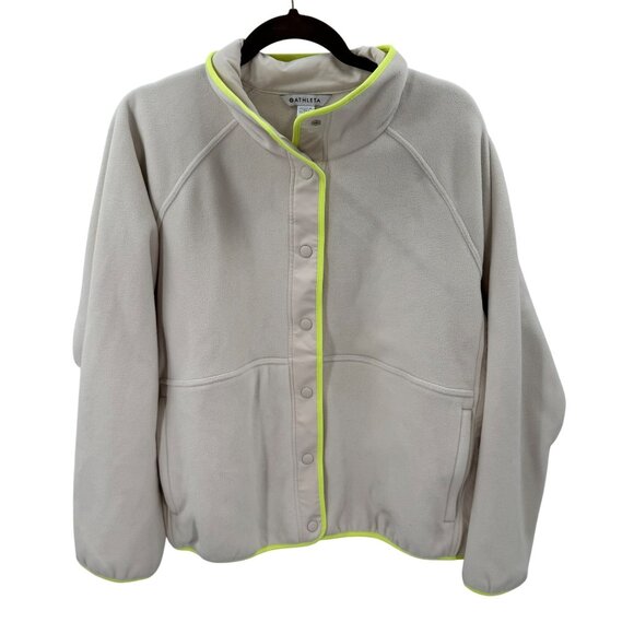 Athleta Overlook Microfleece Jacket Cream Womens XL Lightweight Snap Front - Picture 1 of 10